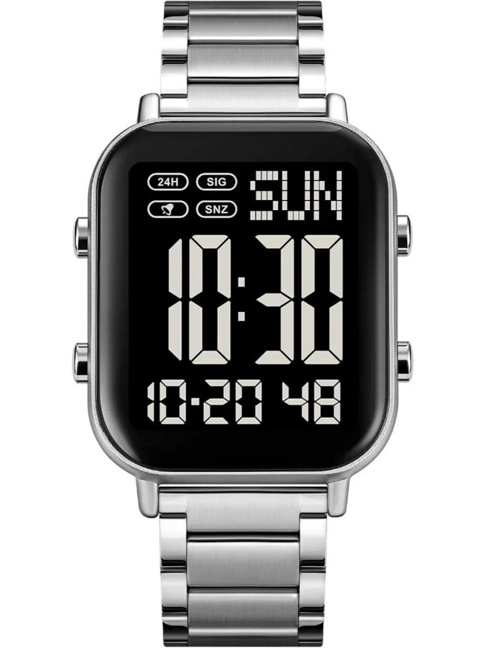 Unisex Silver Black Analog Stainless Steel Waterproof Electronic Digital Watch